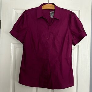 Purple button up short sleeved blouse. Size Large.